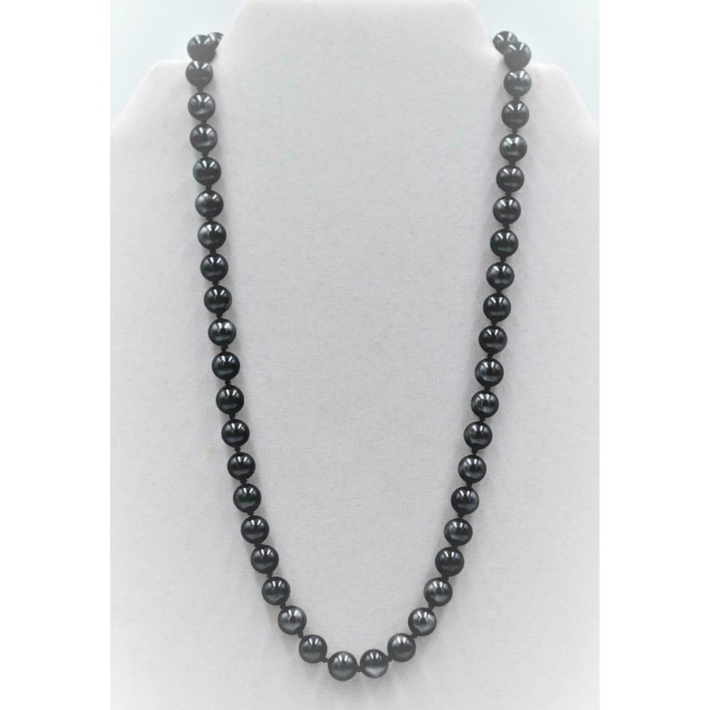 8mm Genuine Hematite Beaded Necklace 28" Long